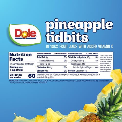 Dole Fruit Bowls Pineapple Paradise Tidbits in 100% Fruit Juice, 4 oz Cups (12 Pack) ( 2 Box )