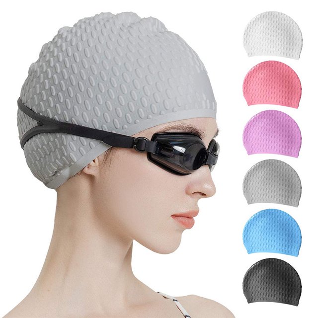 Gorro de natación de silicona, Gorro de natación cómodo para cabello rizado de longitud media, Gorro de natación para hombres y mujeres, Gorro de ducha para peinado, Gris, Altura 20 cm LingWen 8390605479403