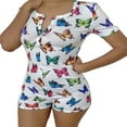 thumbnail image 1 of Body pour Femmes Manches Longues Col en V Profond Bodycon Extensible Justaucorps Bouton Court Pyjama Rose TG, 1 of 4