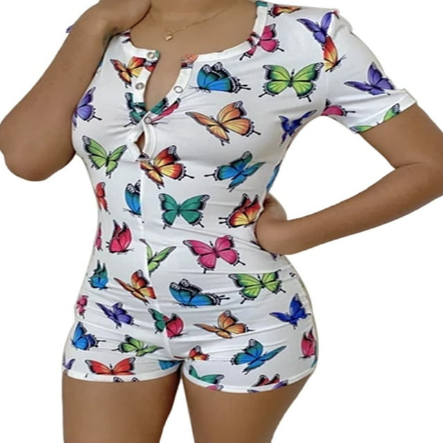 Body pour Femmes Manches Longues Col en V Profond Bodycon Extensible Justaucorps Bouton Court Pyjama Rose TG