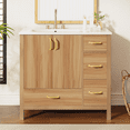 thumbnail image 2 of 36" Bathroom Vanity with Sink, Solid Wood Frame & Soft Close Doors/Drawers, Adjustable Shelf Storage Cabinet for Small & Medium Bathrooms, Acacia Wood Finish, 2 of 11