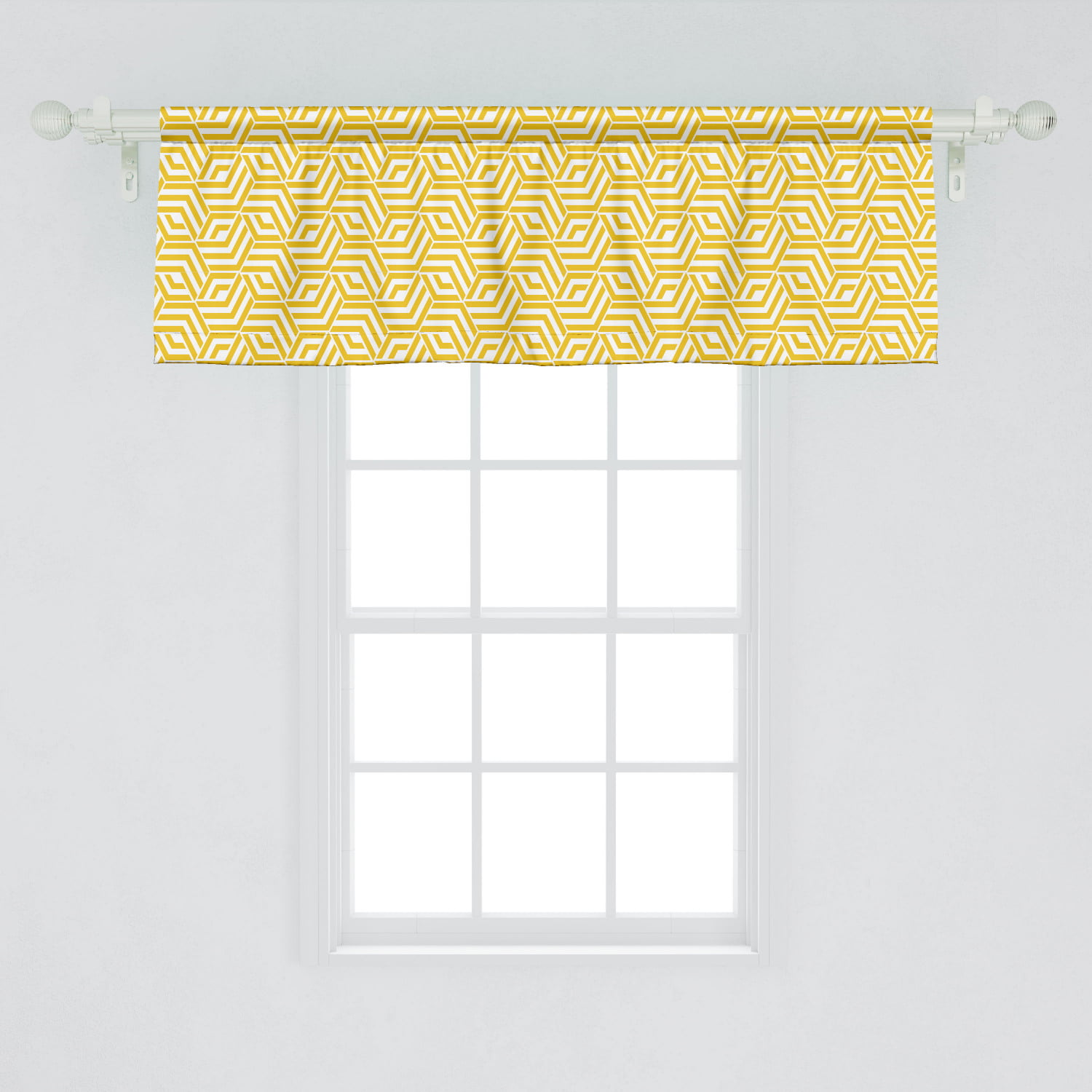 Yellow Gray Diamond Lattice Check stripe Kitchen fabric curtain topper Valance 