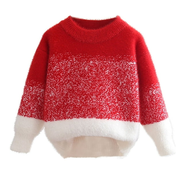 LIaqionyy Kids Sweaters Fuzzy Crew Neck Long Sleeve Pullover Tops Soft Loose Warm Knit Sweater