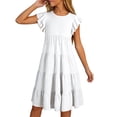 thumbnail image 5 of Little Girls Dresses Solid Color Round Neck Puff Sleeve Kids Party Outfit Girls Beach Dress Size 6-7T, 5 of 6