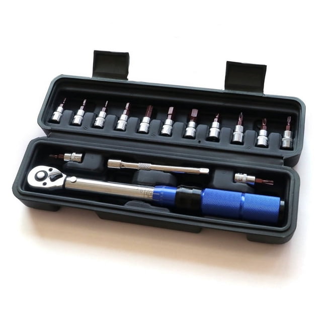 Professional Click Bike Torque Wrench For Portable Household, 1/4 Inch Drive Chrome-Molybdenom Steel Bicycle Maintenance Set With Precision Calibration, 14 Bits Included