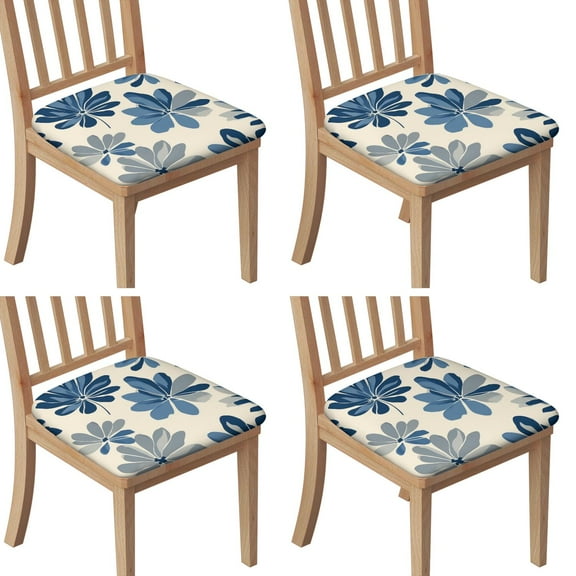 Blue Pioneer Flower Seat Covers for Dining Room Chairs Set Of 4,Stretch Printed Washable Chair Seat Cover with Elastic Ties and Button,Removable Waterproof Couch Cushion Covers