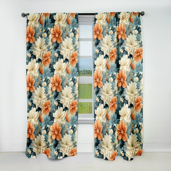 Designart "Terracotta And Azure Blooms" Floral Blackout Curtain Single Panel