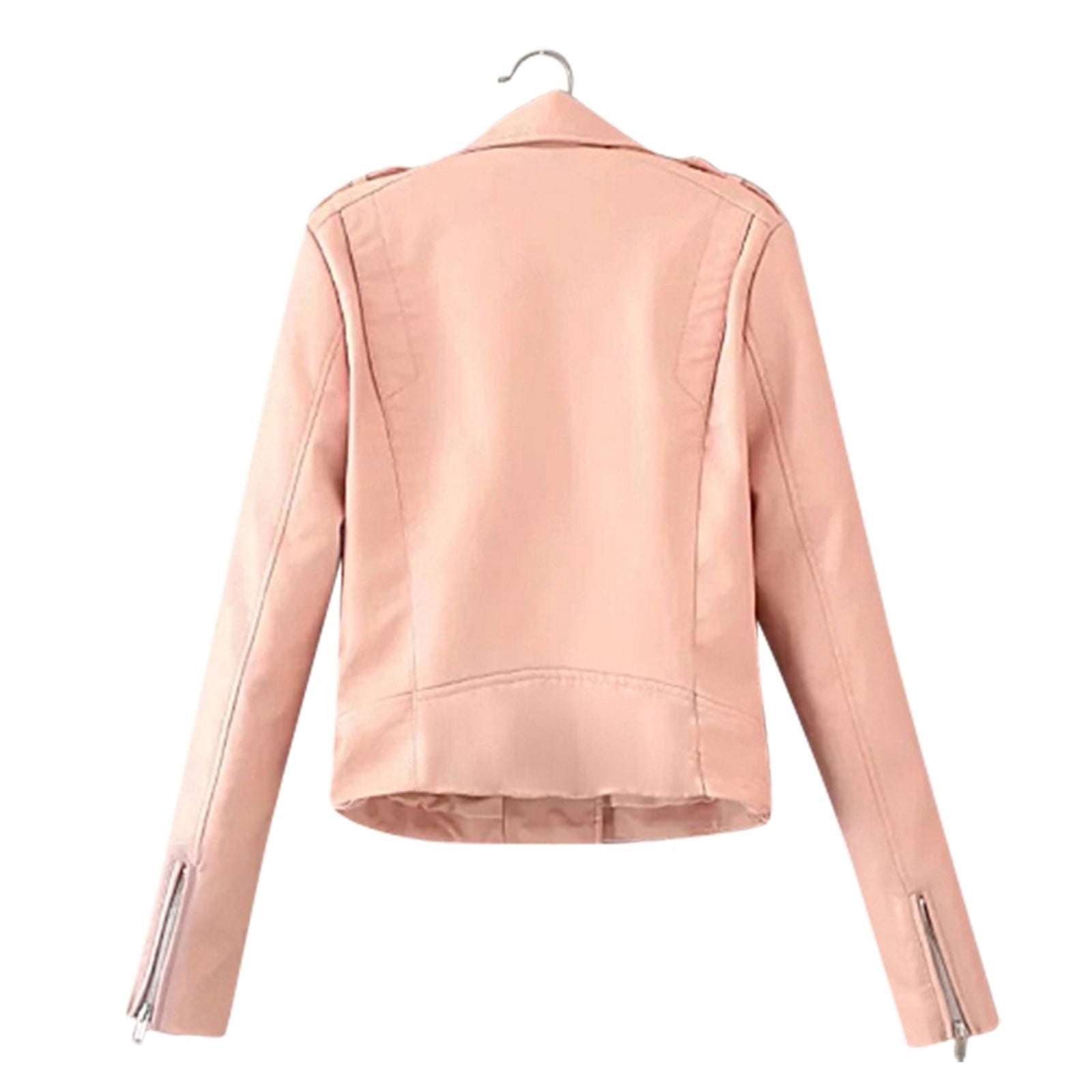 VEKDONE Womens Leather Jacket Motorcycle Faux Leather Jacket Long Sleeve Cropped Slim Jacket Zip-Up PU Jacket Fashoin Moto Biker Coat with Pockets
