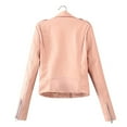 thumbnail image 2 of AXXD Jackets for Women,Womens Leather Jackets Faux Leather Zip Notch Lapel Turndown Solid Color Long Coat Jacket Pink Size M(Us:6), 2 of 4
