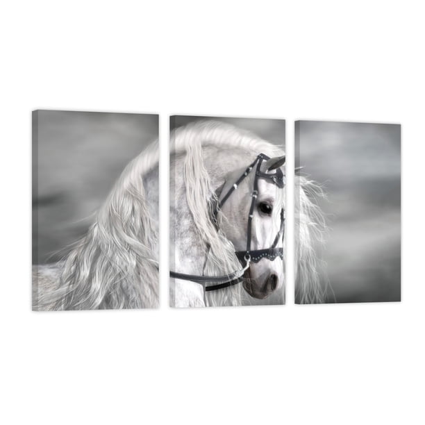 Cuadro Decorativo Tríptico Vertical Abstracto Moderno Caballo Blanco Humo Canvas Revolution Set De 3 Cuadros 40x60 cm