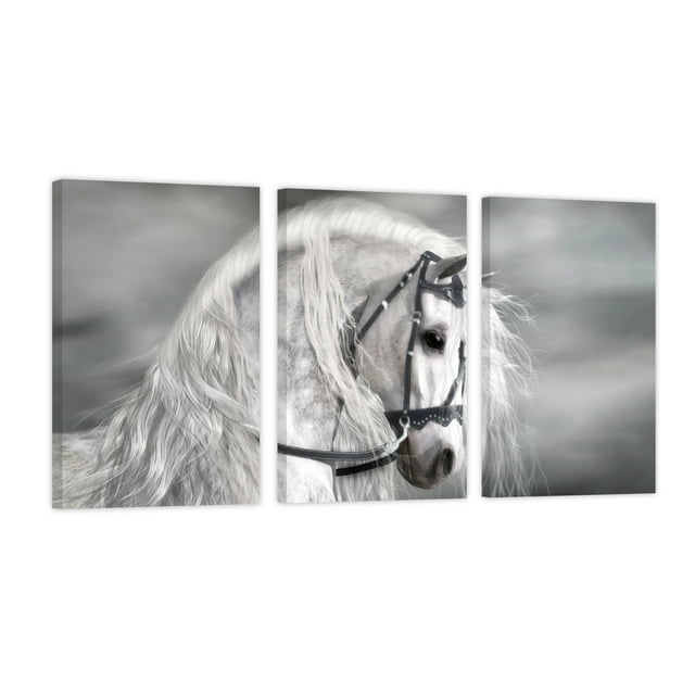 Cuadro Decorativo Tríptico Vertical Abstracto Moderno Caballo Blanco Humo Canvas Revolution Set De 3 Cuadros 40x60 cm