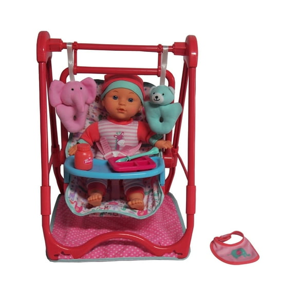 Dream Collection, Baby Doll 4-in-1 High Chair Play Set - Lifelike Baby Doll and Accessories for Realistic Pretend Play, Posable Soft Toy - 12”