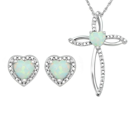 Brilliance Fine Jewelry Opal Earrings and CZ Pendant Set in Sterling Silver