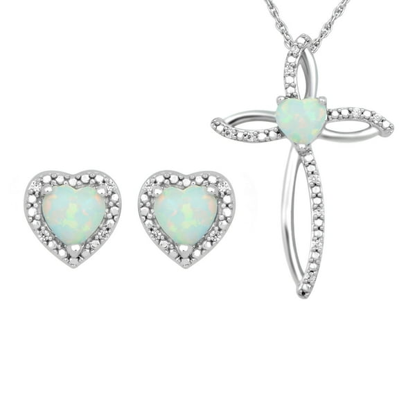 Brilliance Fine Jewelry Opal Earrings and CZ Pendant Set in Sterling Silver