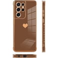 thumbnail image 4 of Love Heart Plating Case for Samsung Galaxy S21 Ultra - Camera Protector, Soft TPU, Shockproof, Brown, 4 of 10
