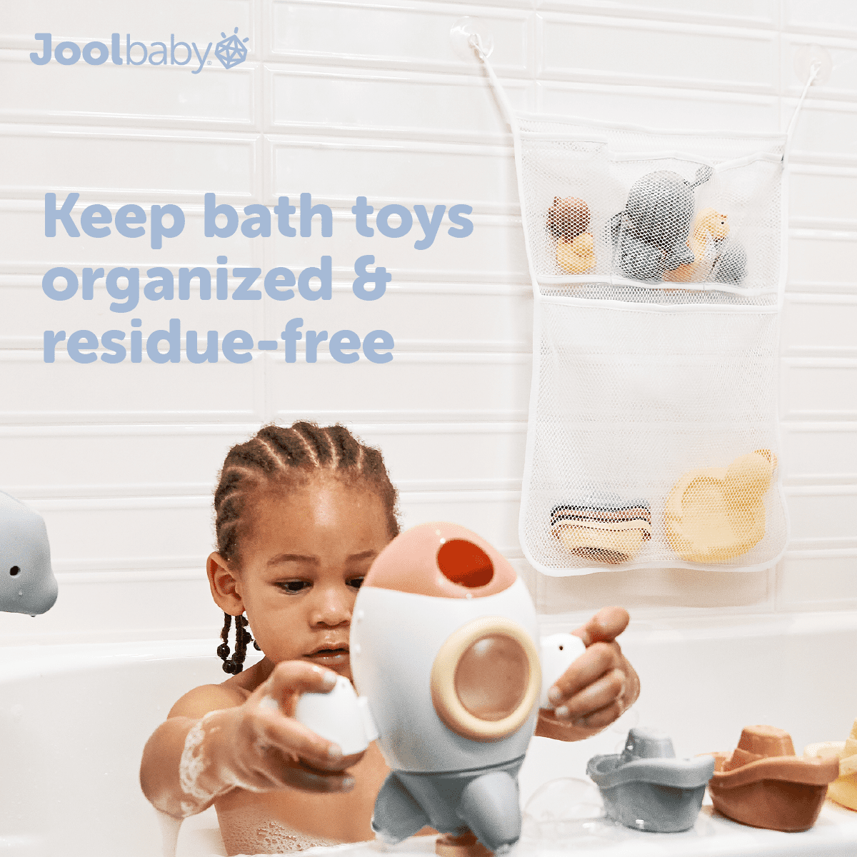 Jool Baby Tub Time Bath Organizer – Mesh Bathtub Toy Storage Bag with Suction Cups - White