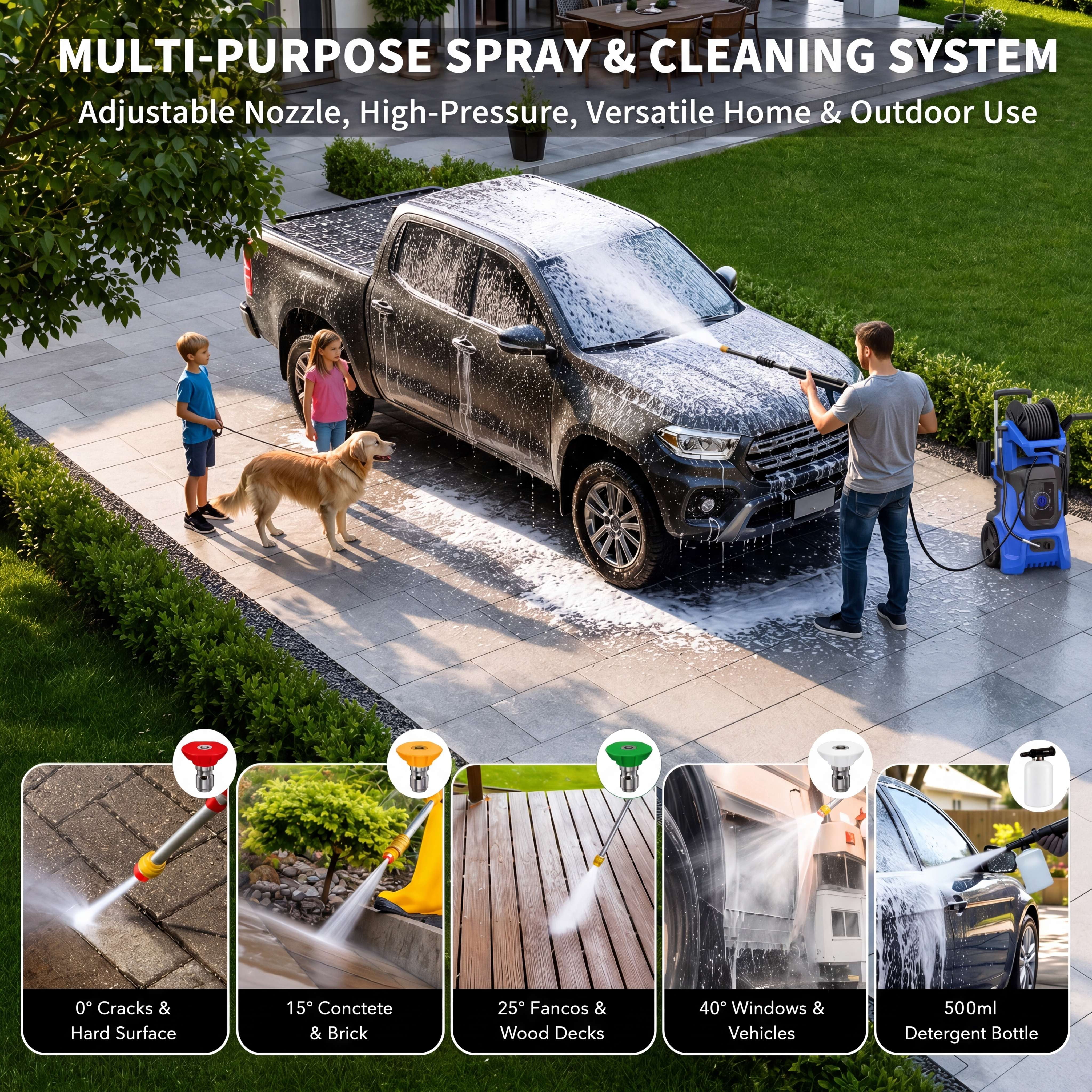 Electric Pressure Washer 4200PSI-Max 2.8GPM Power Washer Touch Screen Adjustable Pressure,4 Nozzles and 500ml Foam Cannon Power Washer Cleaning for Car, Home, Driveway, Yard, Outdoor, Gutter, Pool,