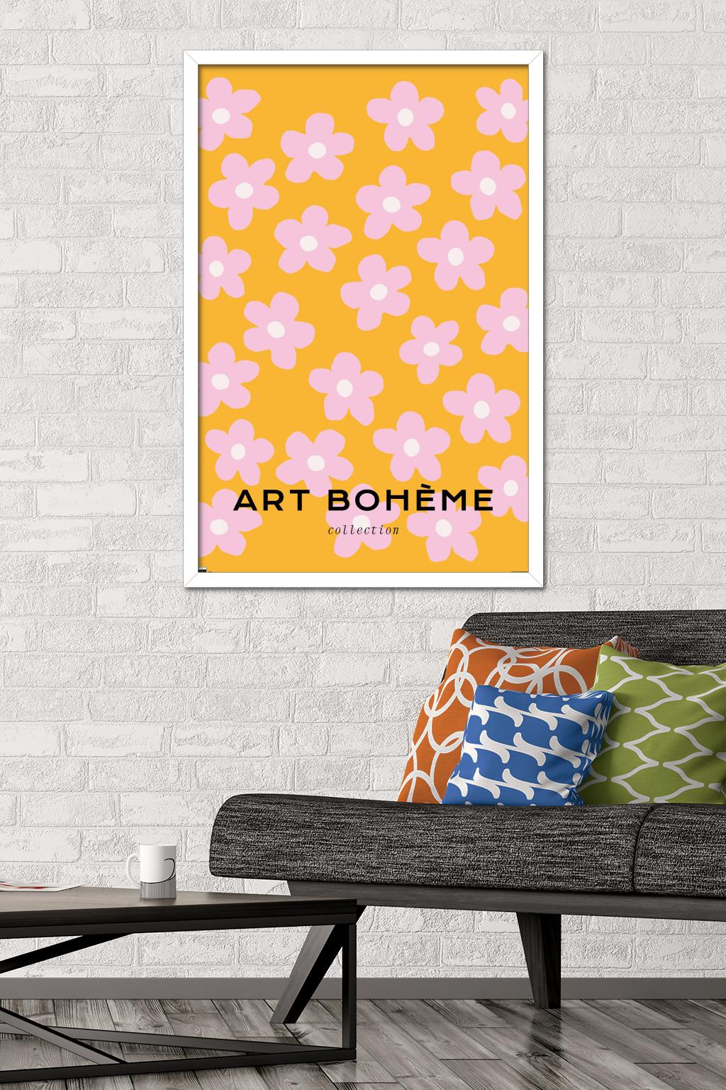 Art Bohème - Pink Flowers Wall Poster, 22.375" x 34" Framed