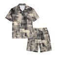 thumbnail image 5 of Mens Short Sleeve 2 Piece Sets Retro Texture Print Button Down Casual Summer Beach Vacation Shirt and Shorts Outfit, 5 of 6