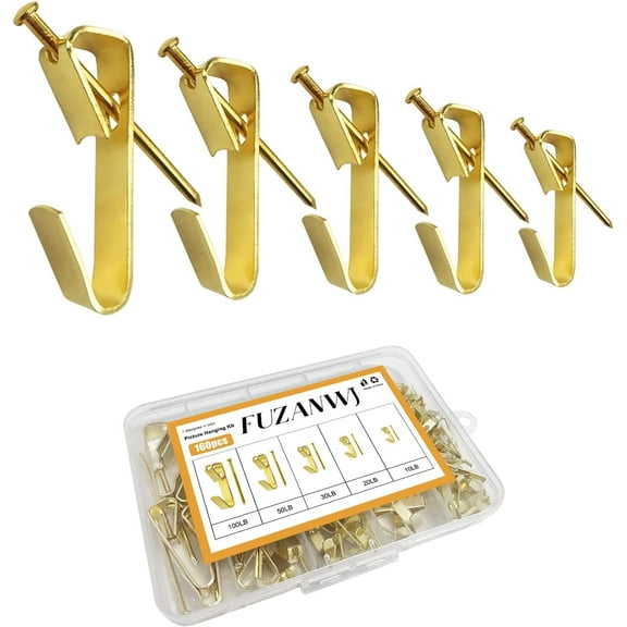 160Pcs Picture Hangers, Heavy Duty Picture Hanging Kit, Picture Hanging Hooks, Nails for Hanging Picture, Picture Hooks on Wooden Wall / Drywall for Pictures, Canvas, Mirror, Holds 10-100 lbs
