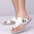 thumbnail image 6 of Domuza Mens Adjustable Buckle Thong Flip Flops, Embossed Faux Leather Open Toe Slide Sandals, Lightweight Cushioned Sport Summer Beach Casual Sandals White 9.5 (EU-44), 6 of 6