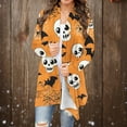 thumbnail image 2 of Kilaqueen Womens Fashion Halloween Long Sleeve Cardigan Fall Loose Fit Open Front Cardigan Pumpkin Print Medium Length Coat Outerwear, 2 of 6