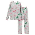 thumbnail image 3 of Garbnen Women Valentine Pajamas Set Bow Print Crew Neck Long Sleeve Tops and Full-Length Pajama Pant Spring Summer Pjs Loungewear, 3 of 4