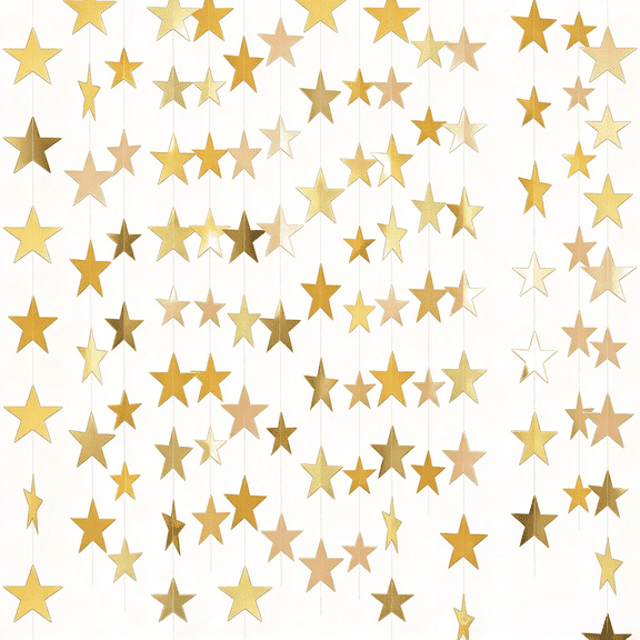 Star Garland Banner, 130 Feet Twinkling Star Hanging Bunting for Weddings, Birthdays, and Parties, Gold