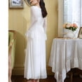 thumbnail image 4 of Defitshape Women's Long Sleeve Cotton Nightgown Lace Overlay Vintage Victorian Princess Bell Sleeve Layered Tulle Long Sleep Dress Soft Cute Sweetheart Neck Night Gown Sleepwear White X-Large, 4 of 4