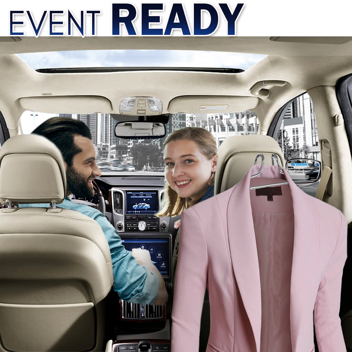 Zone Tech Chrome Car Hanger Vehicle Metal Travel Car Seat Headrest Coat Clothes Suit Hanger with Headrest Restraint Rods