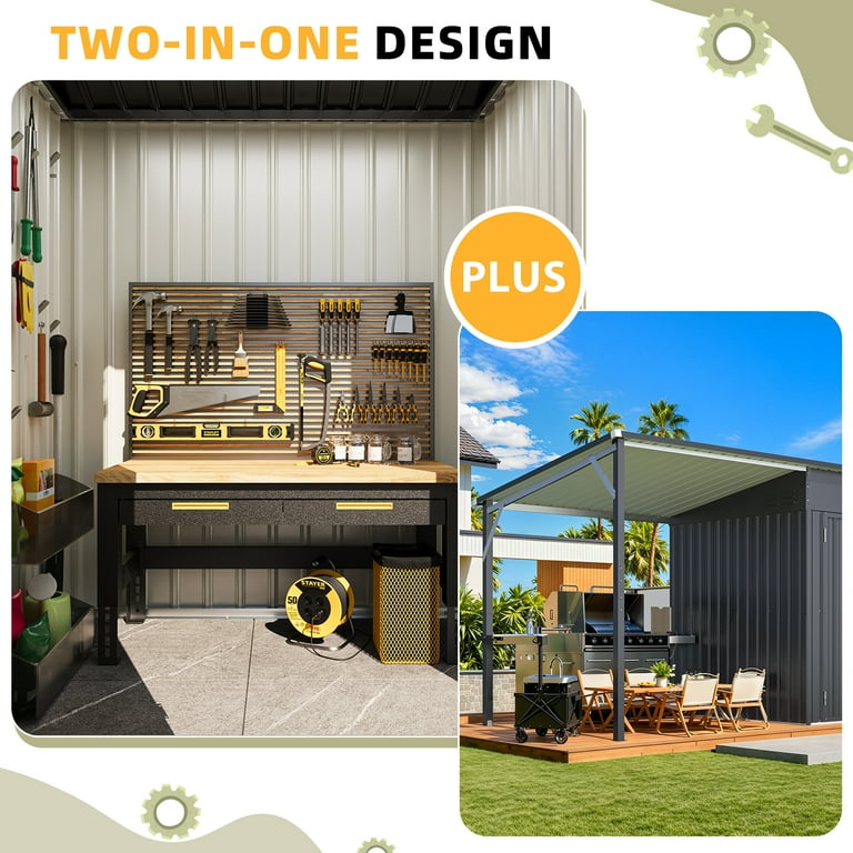 YODOLLA Outdoor Open-Sided Storage Shed, 8x6 Sheds & Outdoor