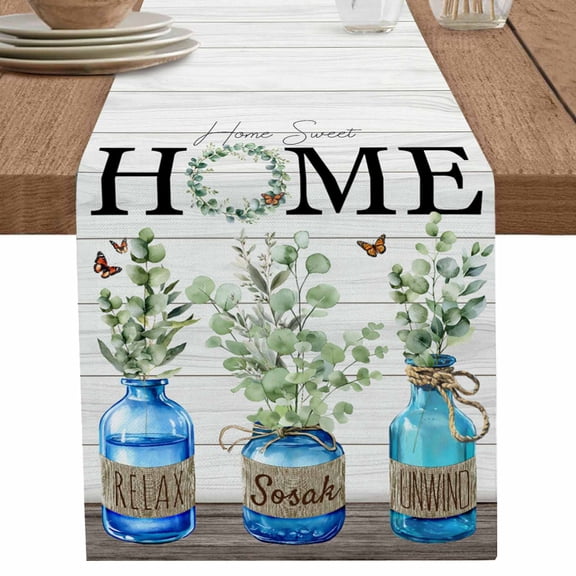 nqOlkjepod Eucalyptus Leaves Table Runner 72 Inches Long Farmhouse Dress Scarves, Home Summer Botanical Vintage Dining Tablerunner for Coffee Table/Kitchen Island/Party Décor, 13" x 72"