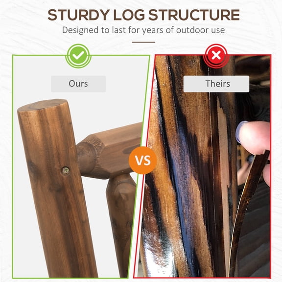 Outsunny 2-Person Wood Rocking Chair Loveseat, Heavy Duty Fir Wood with Cozy Log Design, Walnut Finish, 550 lbs Capacity, Perfect for Patio, Backyard & Garden