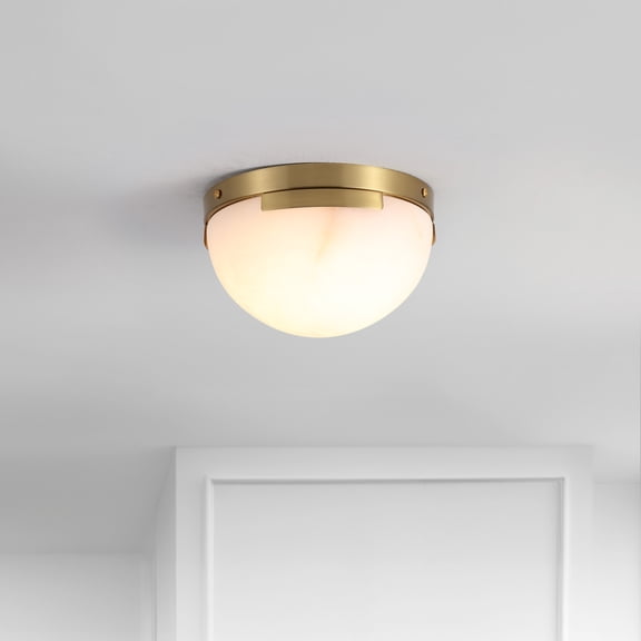 Safavieh Couture Eddie 8" Alabaster Modern Brass Flush Mount Light