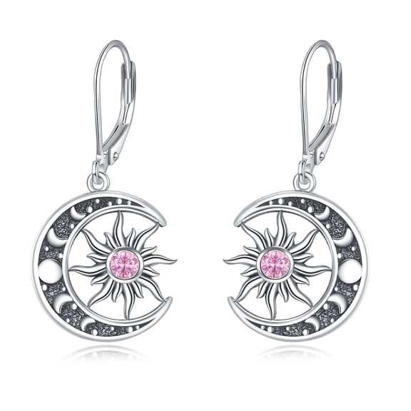 October Birthstone Earrings 925 Sterling Silver Birthstone Dangle Earrings Sun Moon Jewelry Gifts for Women