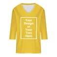 thumbnail image 3 of DuoJiaJ Women Slim Fit Plain Tops 3/4 Sleeve Blouse 2025 T Shirt Summer Tops Basic Tunic V Neck Pullover Tops T Shirt Women’s Casual Tops Yellow, 3 of 5
