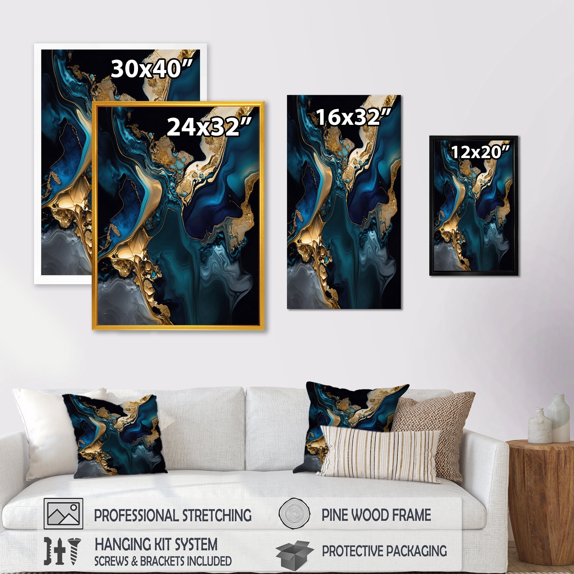 Designart Abstract Geode Marble Blue IV Canvas Wall Art