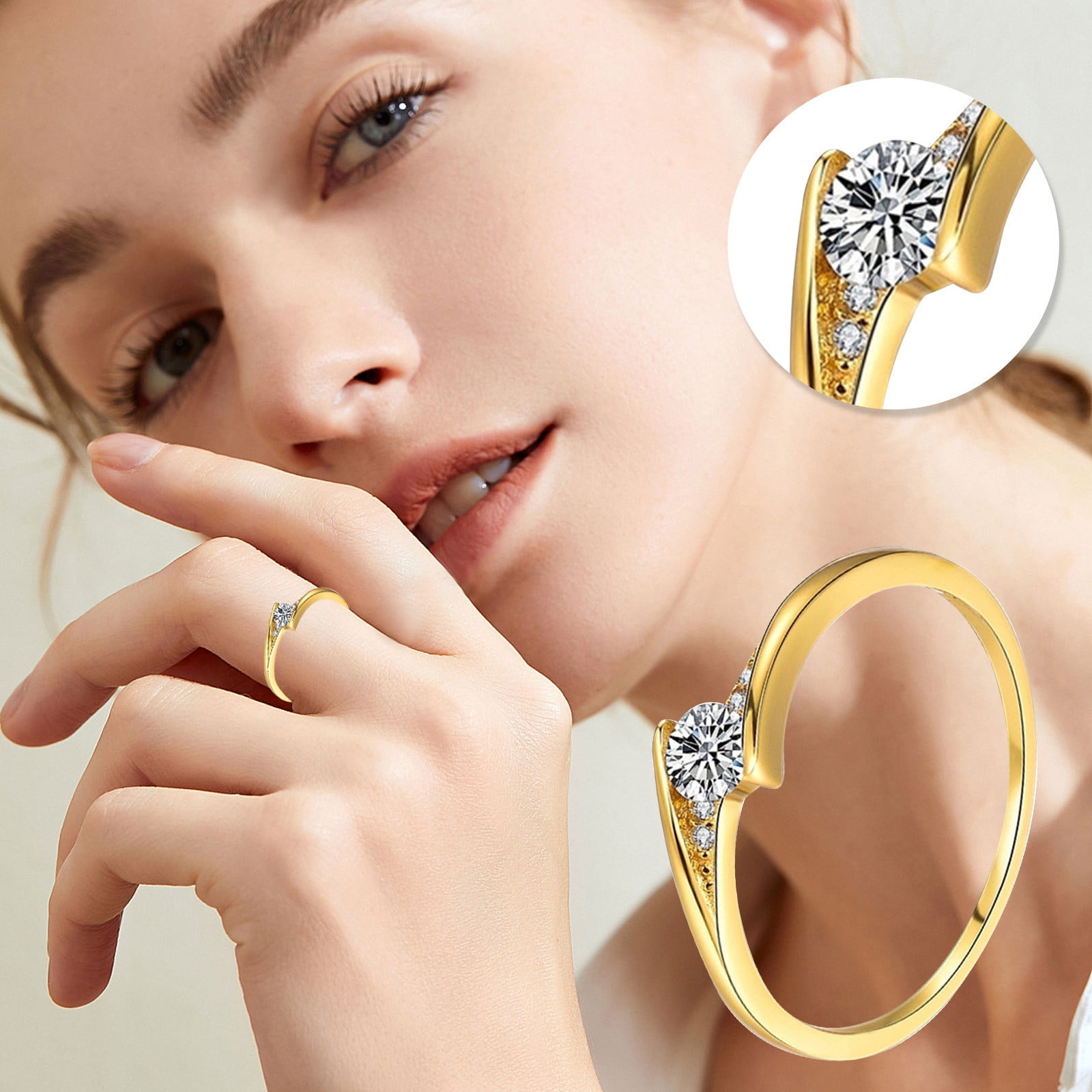 Degagement zanvin Dames Mode Diamant Incruste Bague Diamant de Luxe Microincruste Bague de Fiancailles