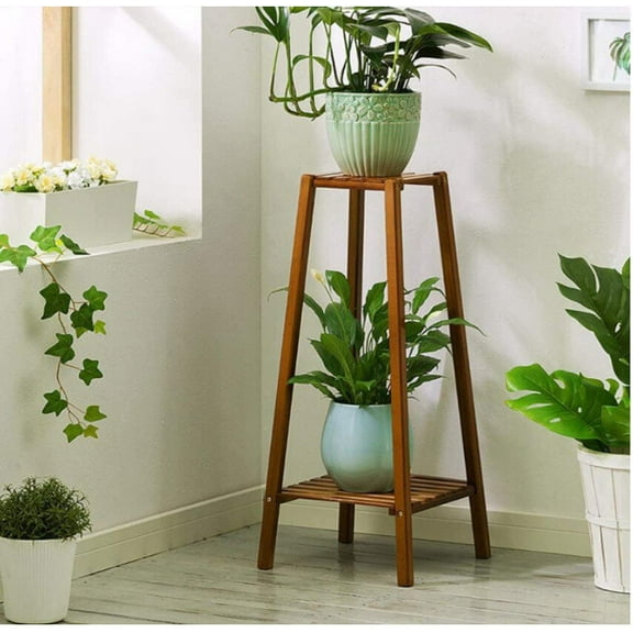 Multi-Tier Bamboo Plant Stand – 2-Tier Wooden Flower Rack & Bonsai Display Shelf, Indoor/Outdoor Plant Ladder, Dark Brown