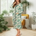 thumbnail image 2 of FKELYI Cactus Plants Grass Print Fall Zipper Front Robes Nightgownd Women's Sleepwear Dress with 2 Pockets Breathable Housecoat Soft Fabric Nightwear Dress Long Sleeve Loungewear, 3XL, 2 of 6