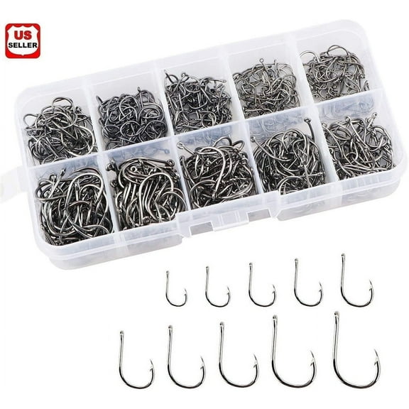 LINKPAL Small Assorted 500pcs Fish Hooks - 10 Sizes, Black Silver Sharpened, High Carbon Material with Quality Kit