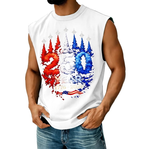 Mens 250th Anniversary USA Sleeveless Tank Tops 1776-2026 Graphic America Flag Patriotic Shirt 4th of July Tshirt White L