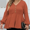 thumbnail image 5 of Amidoa V-Neck Women Sweater Long Sleeve Plus Size Brown Buttons Ruffle Solid Dressy Sweaters Women's Cardigans L, 5 of 7