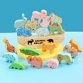 thumbnail image 2 of Wooden Building Blocks, 1 Base + 18 Animal Themed Balancing Building Blocks - Wooden Toy, Shape Matching Construction, Interactive Play - For Parents & Children, 36+ Months, 2 of 6