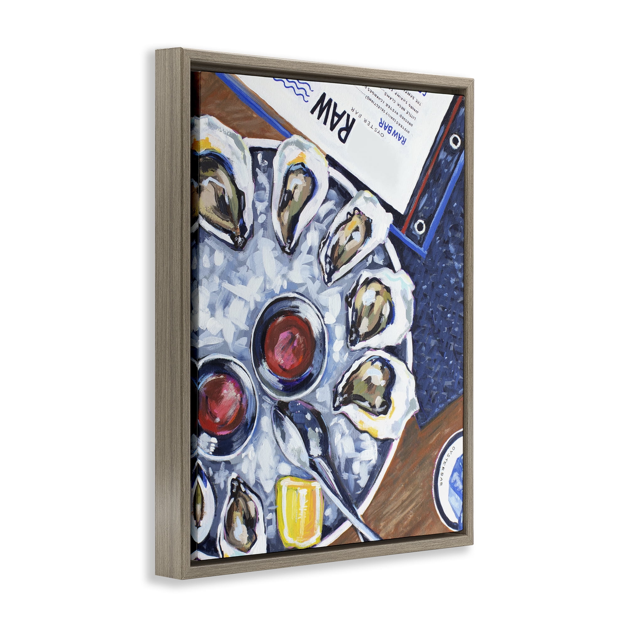 Stupell Industries Oysters on Ice Brown Framed Floater Canvas Wall Art, design by Rachel Nerney