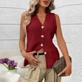 thumbnail image 5 of Xdegoge Vest for Women V Neck Sleeveless Button Down Front Classic Knit Waistcoat With Pockets Casual Slim Fit Sophisticated Work Office Layering Fall Summer Tops, 5 of 8
