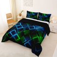 thumbnail image 3 of Castle Fairy Abstract Neon Block Full Size Comforter Sets 3-Piece,Minimalism Futuristic Cubes Bedding Comforter Set,Green Blue Black,Reversible,1 Comforter and 2 Pillowcases, 3 of 6