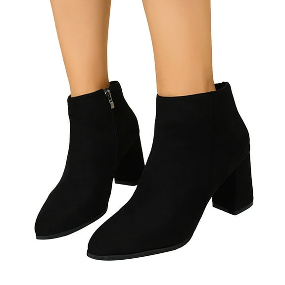 Womens Ankle Boots Suede Chunky Block Heel Pointed Toe Zipper Fall Booties Casual Dressy Short Boots