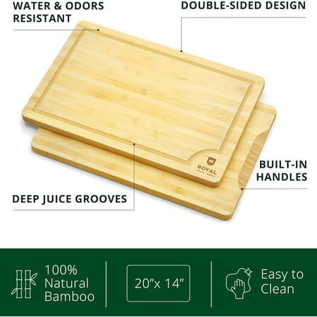 XXL Bamboo Cutting Board for Kitchen with Juice Groove - Wooden Chopping Board for Meat, Vegetables, Fruit and Cheese | Charcuterie Serving Tray, (XXL, 20 x 14)