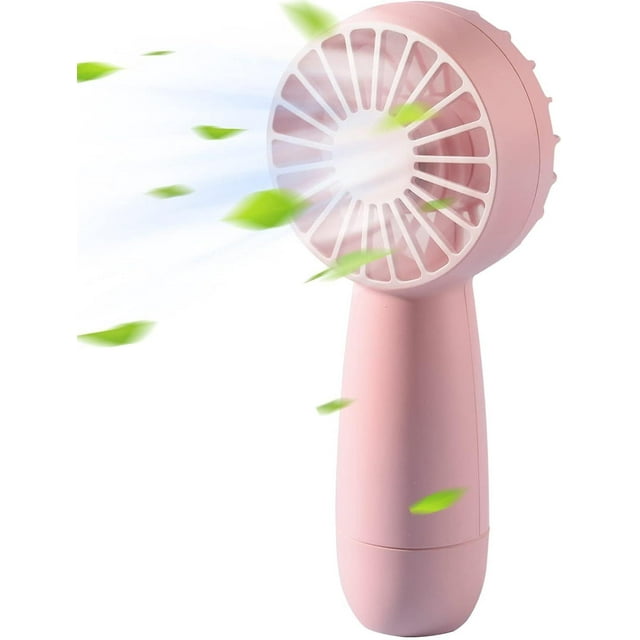 Ventilador portátil de mano con batería recargable, mini ventilador USB eléctrico de viaje personal, pequeño, práctico y potente, esencial para vacaciones para niños, hombres y mujeres (rosa)